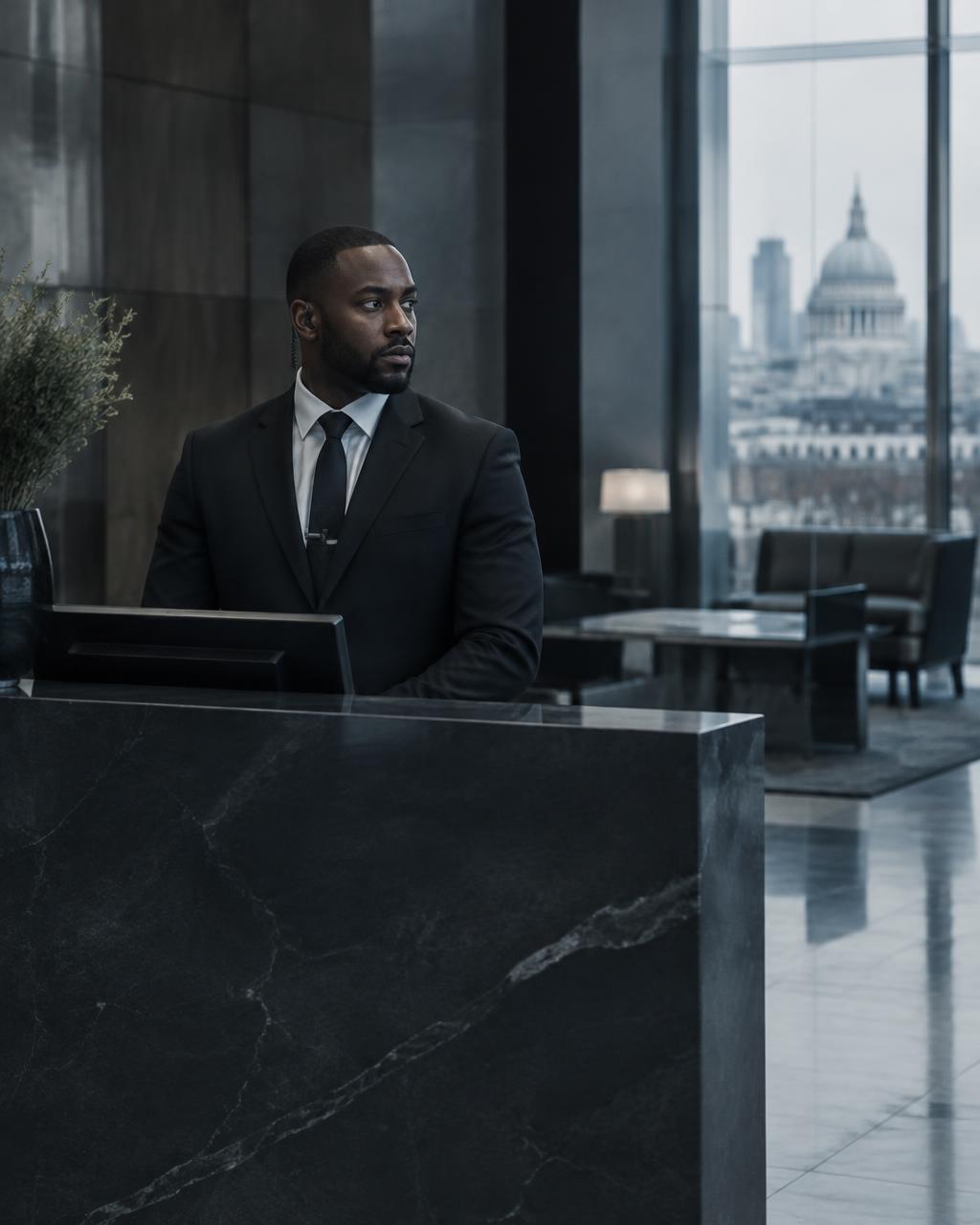 Security officer at a corporate reception